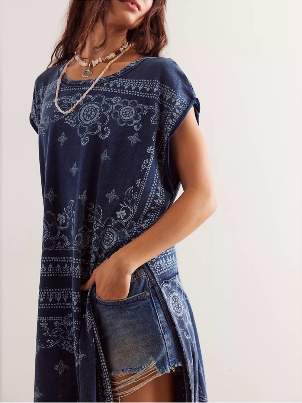 NWOT Free People We The Free Indie Maxi Tee - indigo blue - Small - Picture 2 of 8